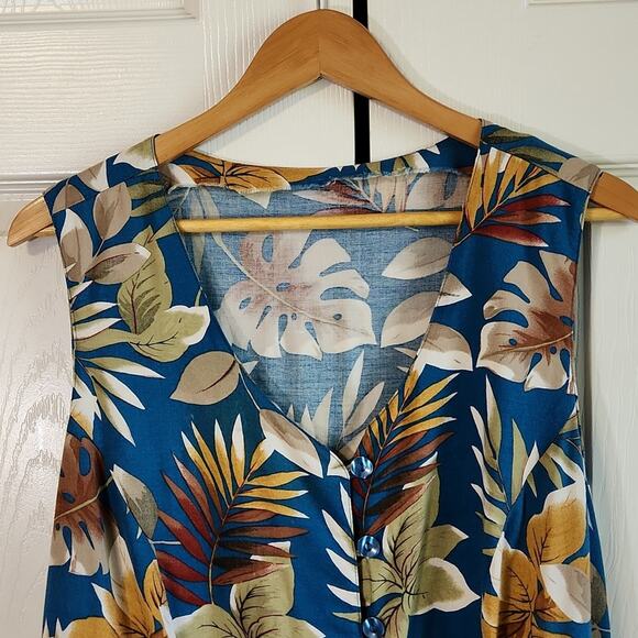 Womens Multi-Colored Tropical Dress Size Med Button Front Vacation Resort - Picture 5 of 6